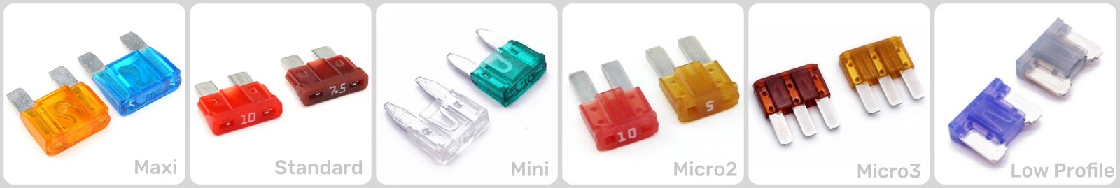 Maxi Mini Standard micro low profile blade fuse Maxi Mini Standard micro low profile blade fuse